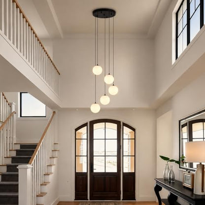 Black Globe High Ceiling Chandelier (Black / 5-Light)