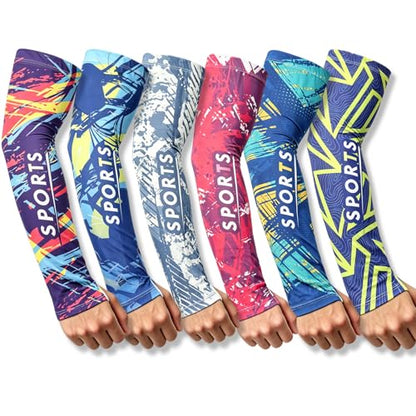 UV Protection Arm Sleeves Sun Block Cover with Thumb Holes 6 Pairs