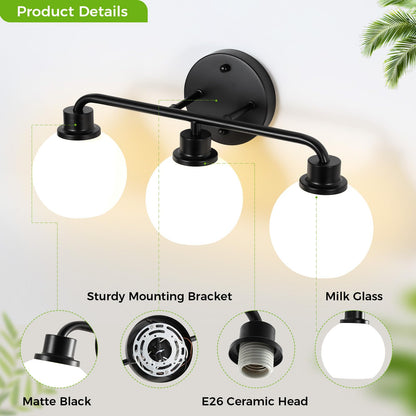 Bathroom Light Fixtures Black Vanity Light 3 Light Bathroom Lights (Black / 3-Lights)