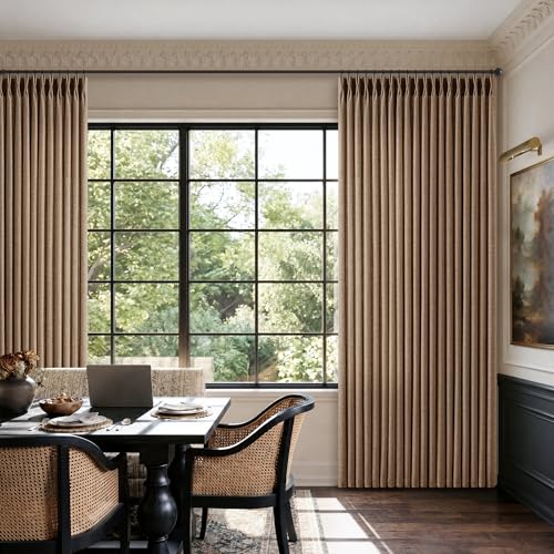 Pinch Pleated Rust Brown Linen Blend Semi Sheer Curtains 90 Inches Long (Rust Brown / 40"W x 90"L (Pack of 2))