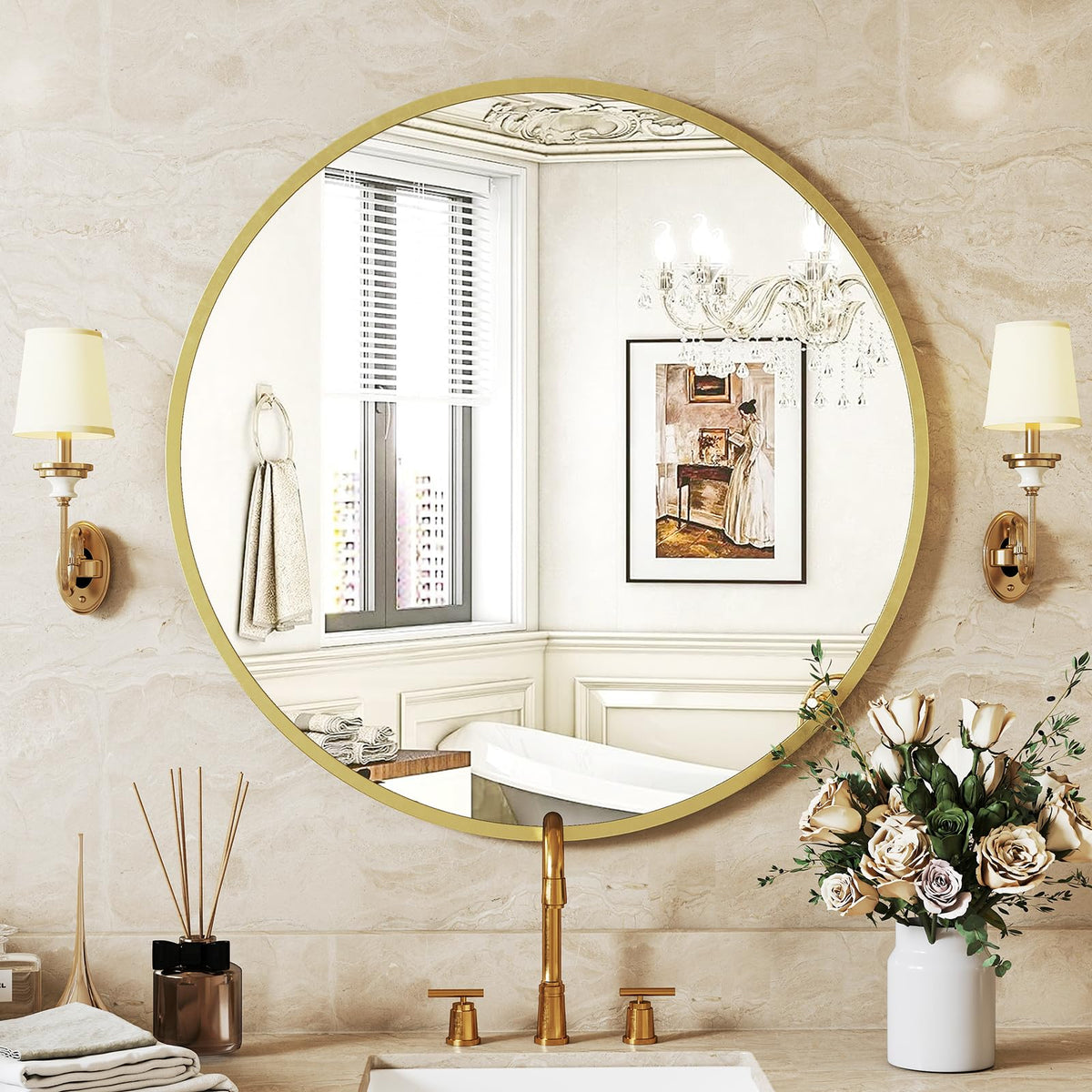 28 Inch Round Wall Mirror (Gold / 28"L x 28"W / Round)