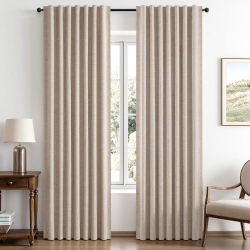 100% Blackout Linen Curtains 2 Panels Set for Bedroom Solid Luxury Decor Thermal Insulation Room Darkening Back Tab Rod Pocket Drapes for Living Room Nursery