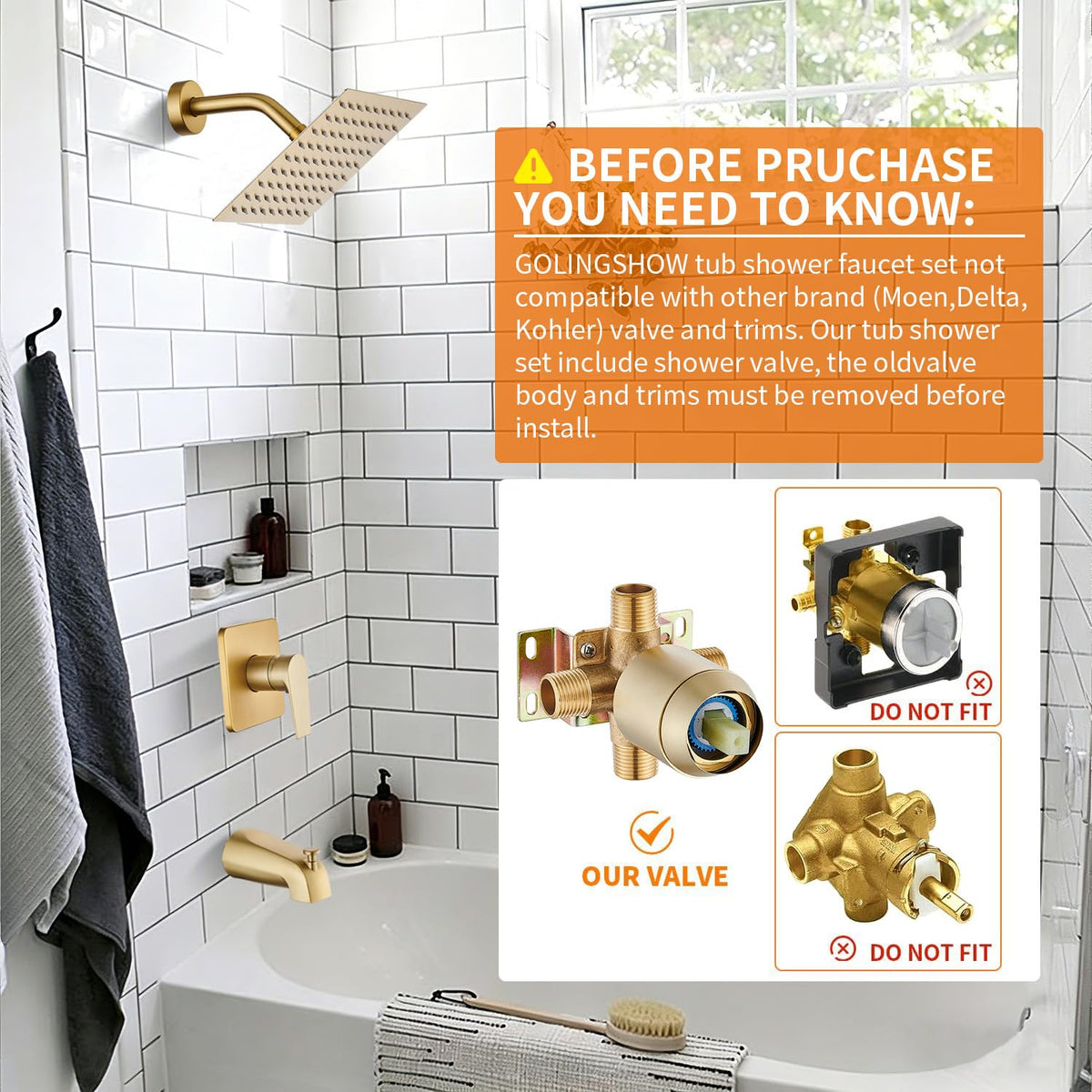 Tub Shower Faucet Set Gold Brushed (Glod)