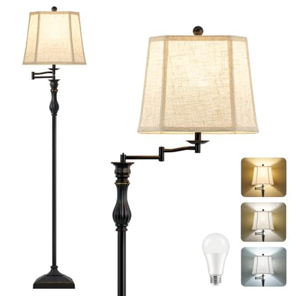 62" Floor Lamps for Living Room with 350°Adjustable Swing Arm & Dimmable Colors Temperature Bulb