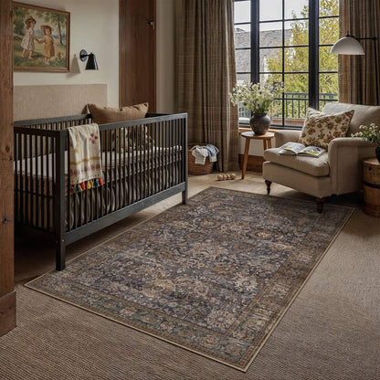 Area Rugs 3x5 Blue Brown Vintage Rug for Living Room (Retro | Blue Brown / 3' x 5' (Rectangular))