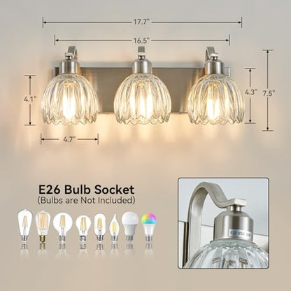 3 Light Vanity Lights with Clear Tulip Glass Shade (Brushed Nickel - Tulip Clear / 3-light)