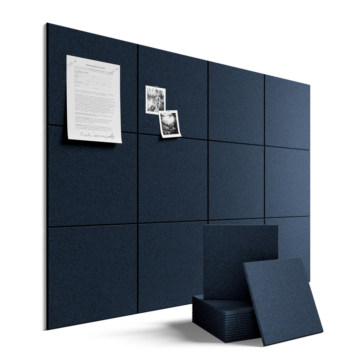 Felt Bulletin Board & Cork Board Alternative 48'' x 36'' (Carbon Blue-1 / Solid tile 12-pack)