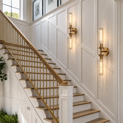 24in Bathroom Sconces with Water Ripple Glass (Brass / 24in-2PK)