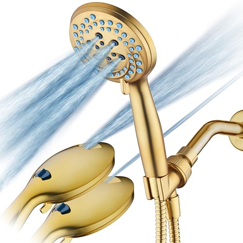 Seen-On-TV High Pressure 8-mode Handheld Shower Head - 2-mode Power Wash to Clean Tub, Tile & Pets, Stay-Clean Nozzles, Extra Long 6 ft. Stainless Steel Hose, Wall & Overhead Brackets