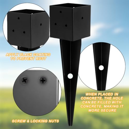 4x4 Fence Post Anchor Ground Spike（Inner Size 3.6"x3.6" Black Powder Coated