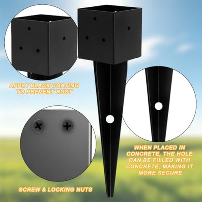 4x4 Fence Post Anchor Ground Spike（Inner Size 3.6"x3.6" Black Powder Coated