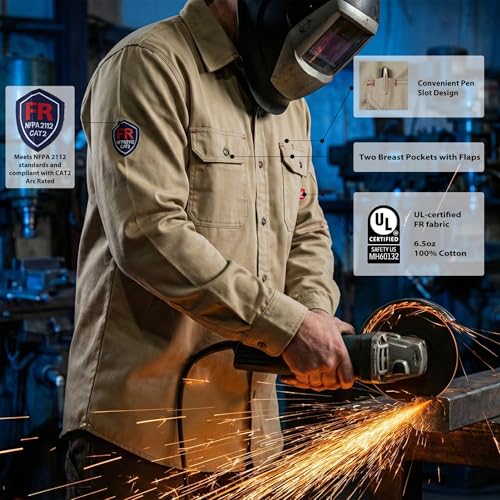 Hi Vis FR Shirt for Men 6.5oz Flame Resistant Welding Shirts