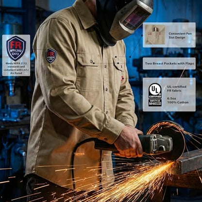 Hi Vis FR Shirt for Men 6.5oz Flame Resistant Welding Shirts