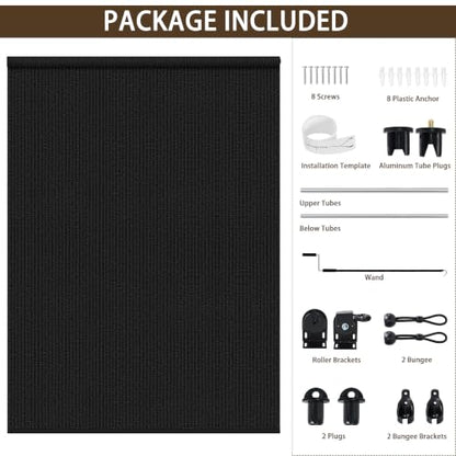 Outdoor Roller Shades for Patio (Black / 48"W x 96"H)