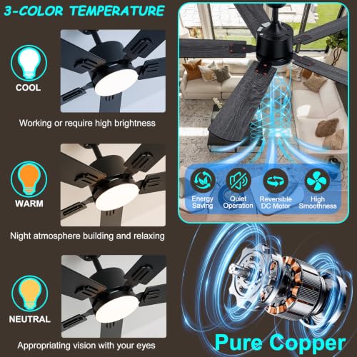 Black Ceiling Fan with Display Remote (Black SY39-52IN)