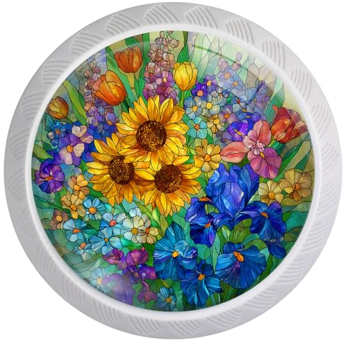 4 Pack Colorful Wildflowers Cabinet Knobs for Kitchen Bathroom