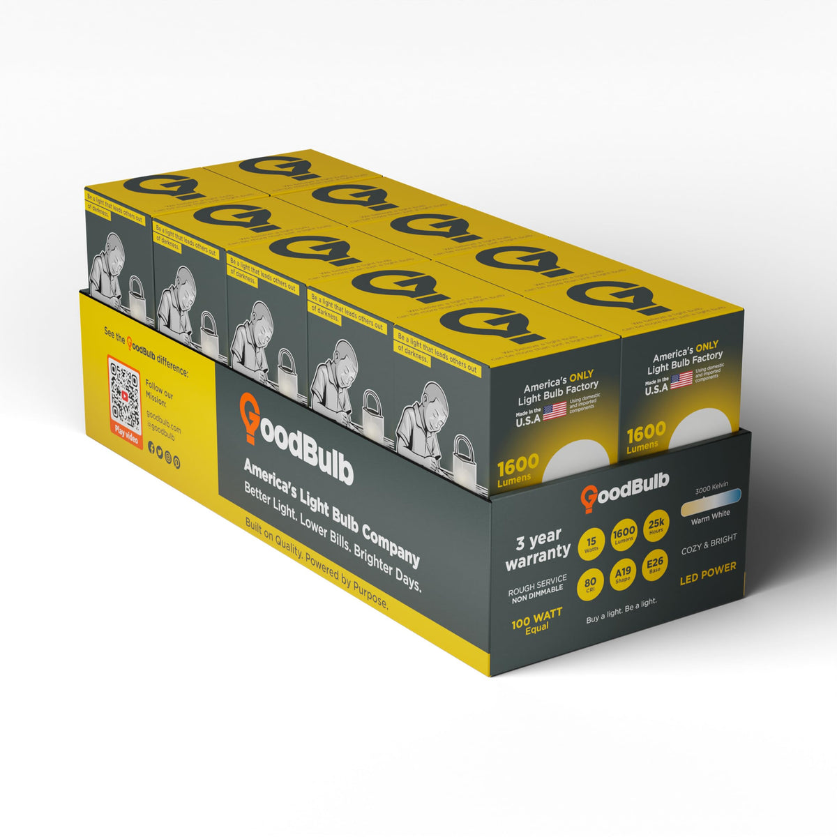 Made in USA A19 LED Light Bulbs (Warm White)