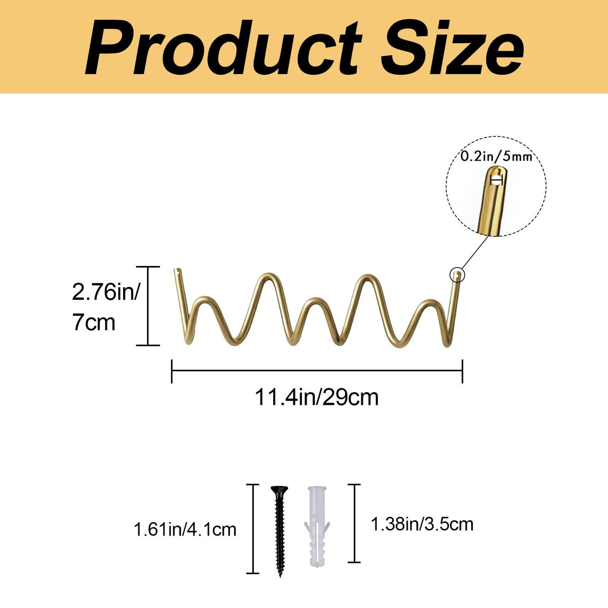 Wavy Wall Mount Coat Rack (Gold-1P / 11.4" x 2.95" (29cm x 7.5cm))