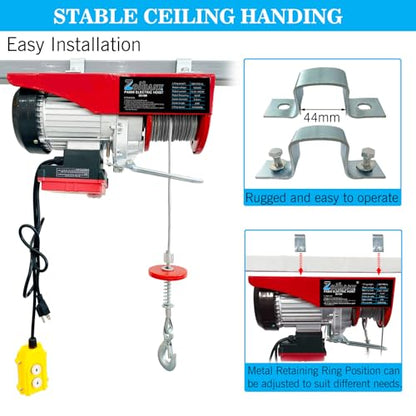 3-in-1 Electric Portable Hoist Winch,1500W Portable Power Winch Crane with Wire and Wireless Remote Control, 328FT Wireless Remote Control Range,for Garage, Factory, Warehouse, Balcony