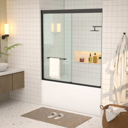 Double Sliding Glass Bathtub Shower Door 55 (Black / 60''x62'')