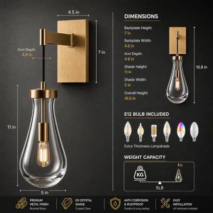 Gold Raindrop Brass Wall Sconce