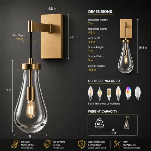 Gold Raindrop Brass Wall Sconce