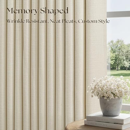 Cream Beige Pleated Linen Blackout Curtains 100 Inches Long for Bedroom (Cream Beige / 50"W x 100"L (Pack of 2))