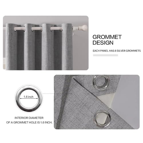100% Blackout Linen Curtains for Bedroom 52x90 Inches Grey (Grey / 52"W x 90"L (Pack of 2))