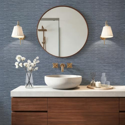 Blue Grasscloth Peel and Stick Wallpaper Textured 17.3in x 118.1in (Blue / 17.3inch × 118.1inch)