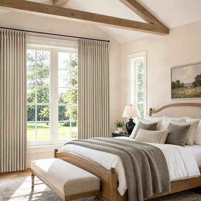 Burlywood Birch Pleated Semi Sheer Linen Blend Curtains 80 Inches Long (Burlywood Birch / 40"W x 80"L (Pack of 2))
