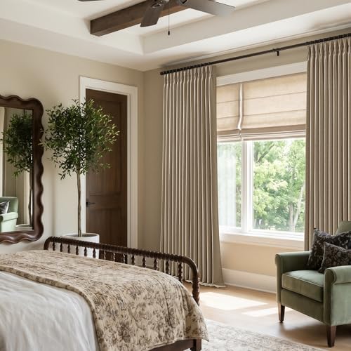 120 Inch Light Filtering Flax Linen Pleated Large Window Curtains 40x120 (Dark Flax / 40"W x 120"L (Pack of 2))