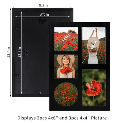 4x6 and 4x4 Collage Picture Frame (Rustic Black / 9.2x13.4in (1Pack))