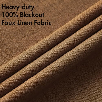 100% Blackout Linen Curtains for Bedroom 52x108 Inches Brown (Brown / 52"W x 108"L (Pack of 2))