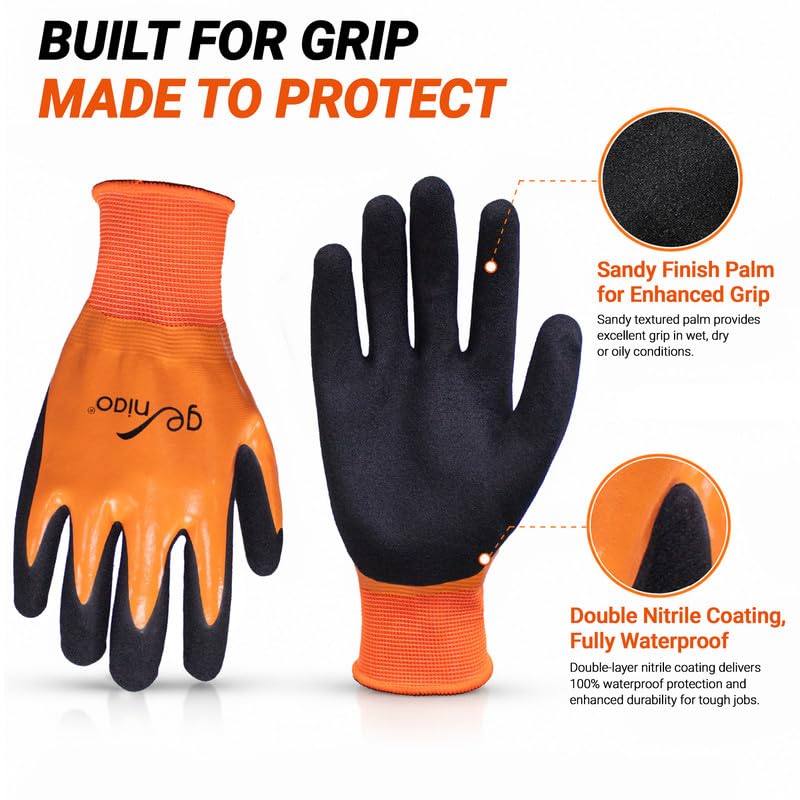 Waterproof Work Gloves for Men Women Double Nitrile Coated Gloves with Non