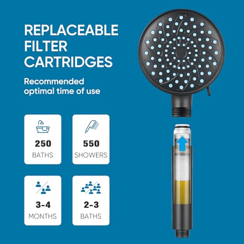 Filtered Shower Head with Handheld (Round (Built-in Power Wash) / 3. Matte Black)