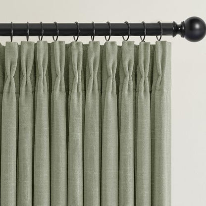 Sage Green Pinch Pleated 100% Blackout Linen Curtains 84 Inch 2 Panels Set (Sage Green / 50"W x 84"L (Pack of 2))