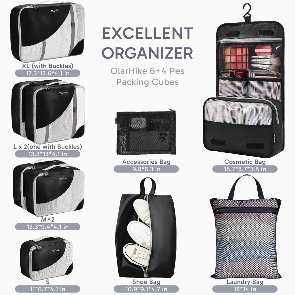 Packing Cubes for Travel (03 Black)