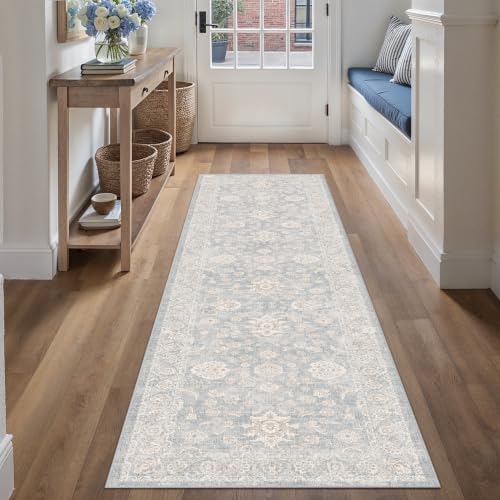 2x8 Blue Cream Neutral Runner Rug (Blue / 2' x 8' (Runner))