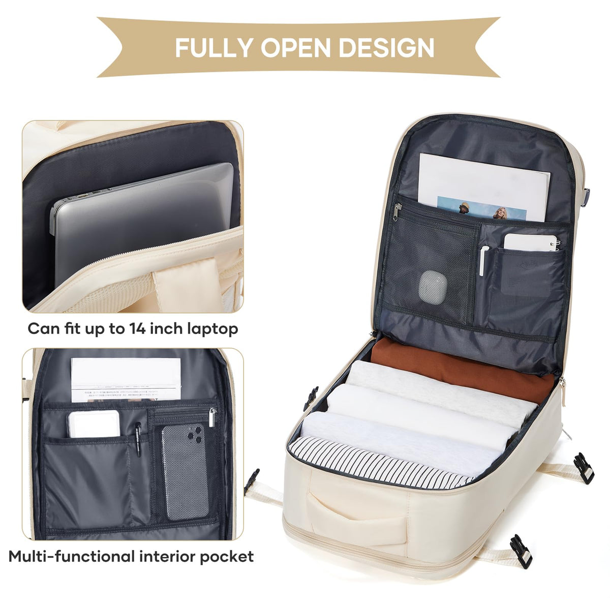 Travel Backpack For Women Men (Off-white / 25 liters)