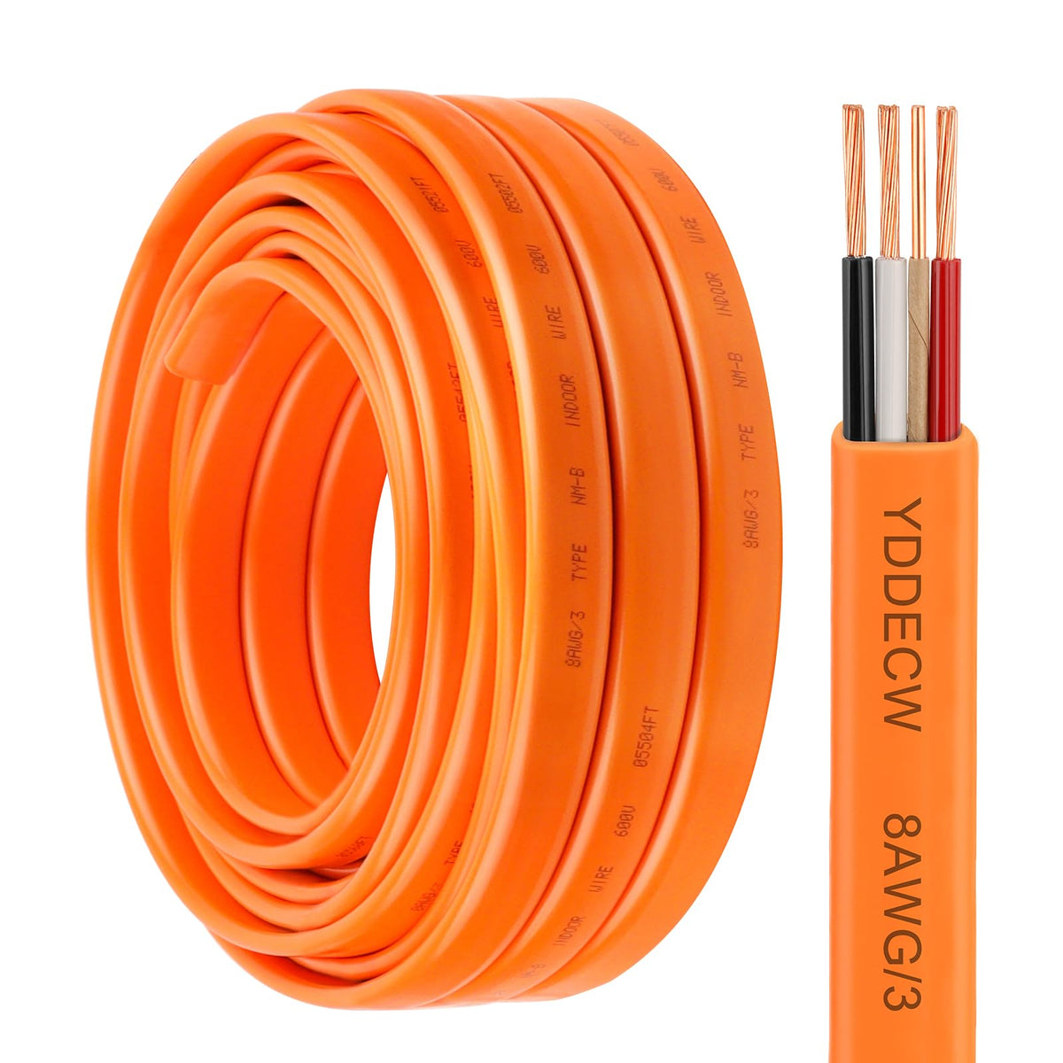 8/3 NM-B Wire with Ground - 20FT 8 AWG 3 Conductor Non-Metallic Sheathed Cable Pure Copper Residential Indoor Wire for Outlets, Switches, Other Loads and Lighting Wiring Projects etc.(Orange) (20FT)