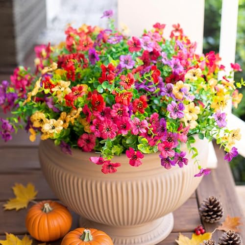 Artificial Flowers Daisy with Eucalyptus Leaves for Outdoor Indoor Garden Home Decoration 12 Bundles
