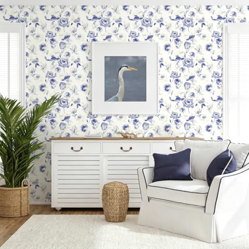 Floral Wallpaper Peel and Stick Vintage Contact Paper Indigo Floral Self Adhesive Removable Wallpaper Waterproof for Bathroom Kitchen Decorative Vintage Contact Paper Vinyl
