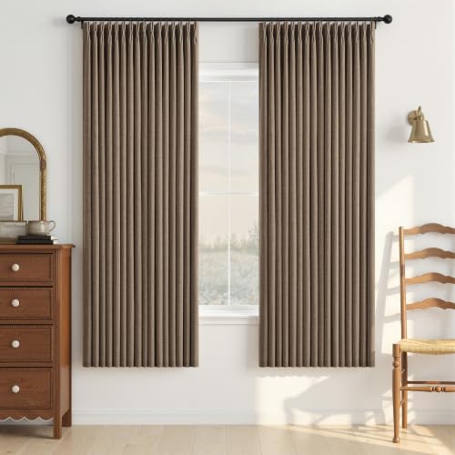 Tan Brown 72 Inch Pinch Pleated Blackout Curtains for Bedroom 50 Inch Wide (Dark Flax / 50"W x 72"L (Pack of 2))