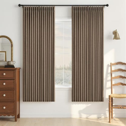 Tan Brown 72 Inch Pinch Pleated Blackout Curtains for Bedroom 50 Inch Wide (Dark Flax / 50"W x 72"L (Pack of 2))