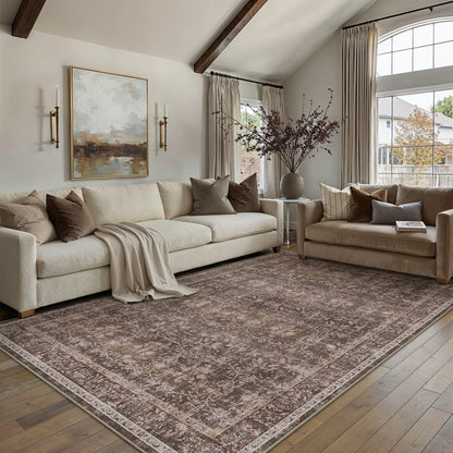 Red Brown 5x7 Washable Area Rugs for Living Room (Q| Red Brown / 5' x 7' (Rectangular))