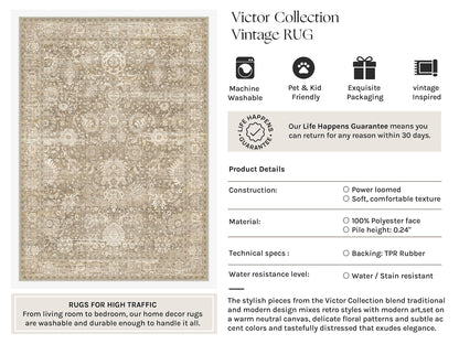 Area Rugs 5x8 Beige Vintage Rug for Living Room (Retro | Beige / 5' x 8' (Rectangular))