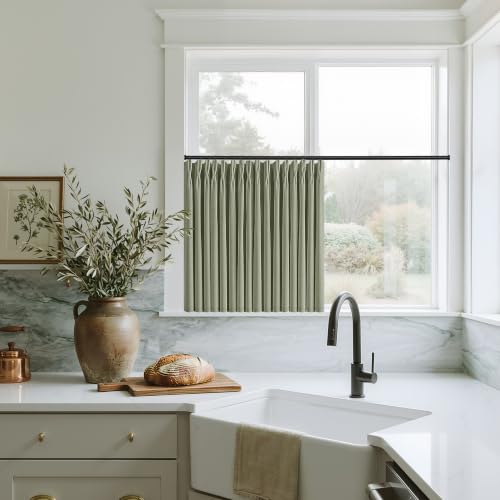 Sage Green Blackout Small Kitchen Window Curtains 36 Inch Length W50xL36 (Sage Green / 50"W x 36"L (Pack of 2))