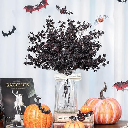 10Pcs Halloween Flowers Artificial Floral Stems for Gothic Decor (Black)
