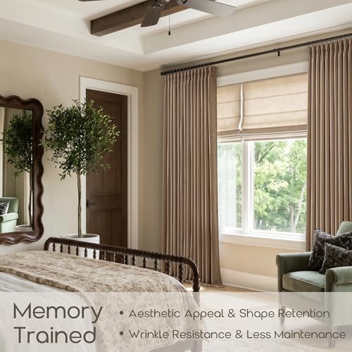 Pinch Pleated Rust Brown Flax Linen Semi Sheer Curtains 96 Inches Length (Rust Brown / 40"W x 96"L (Pack of 2))
