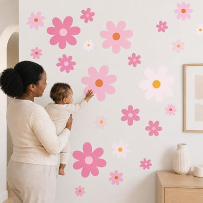 52 Pcs Large Pink Daisy Wall Decals (Pink)